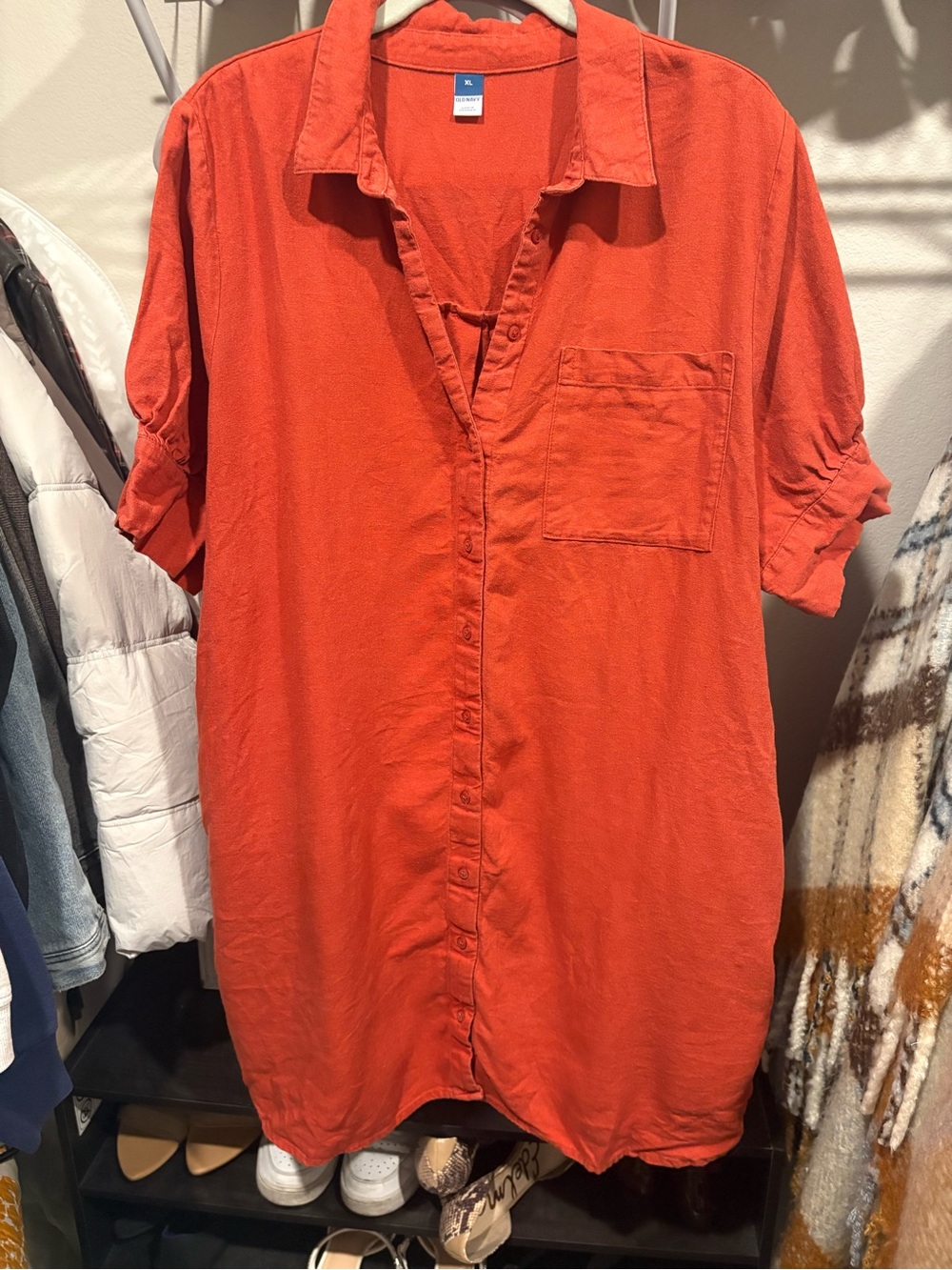 Old Navy Orange Midi Shirt Dress